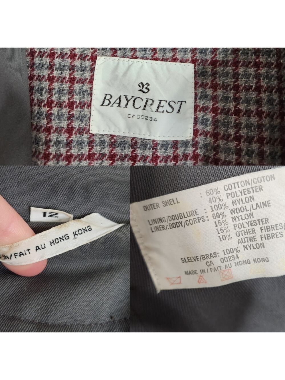 Vintage Hudson Bay Dark Grey Removable Liner Trenchcoat Size 12 - Picture 14 of 16
